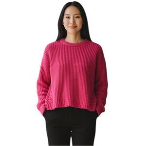 John + Jenn Fuchsia Hot Pink Crew Neck High Low Chenille Chunky Sweater L